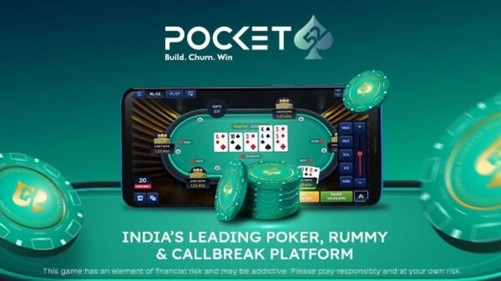 Pocket52 poker and rummy platform displayed on a mobile screen for adult users in India
